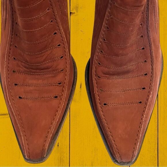 Vintage 90s Via Spiga suede wooden heel pointed toe shoes western style - Picture 5 of 13